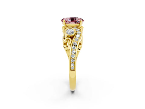 Yellow gold Oval Cut Morganite Solitaire Ring with Milgrain Pavé Band and Four-Prong Setting_26