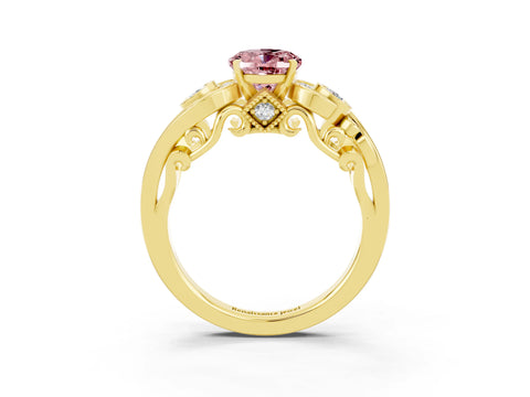 Yellow gold Oval Cut Morganite Solitaire Ring with Milgrain Pavé Band and Four-Prong Setting_27