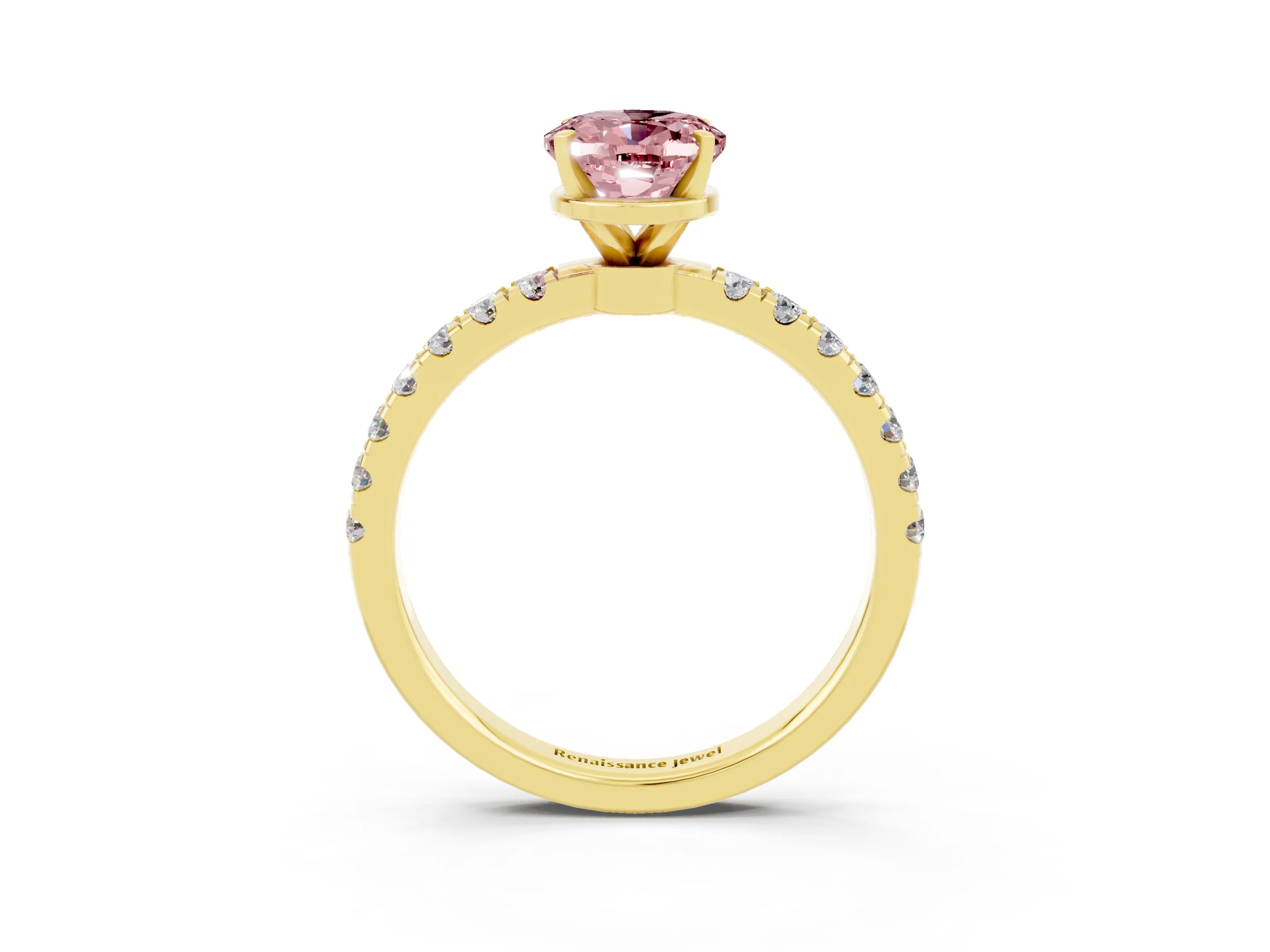 Yellow gold Oval Cut Morganite Solitaire Ring with Pavé Accents and Four-Prong Setting_3
