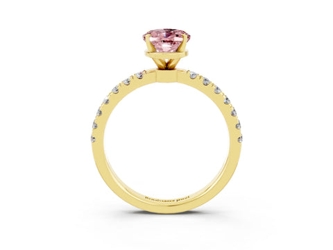 Yellow gold Oval Cut Morganite Solitaire Ring with Pavé Accents and Four-Prong Setting_3