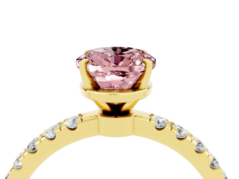 Yellow gold Oval Cut Morganite Solitaire Ring with Pavé Accents and Four-Prong Setting_4