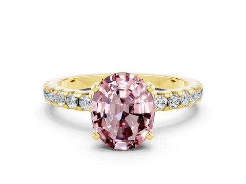 Yellow gold Oval Cut Morganite Solitaire Ring with Pavé Band and Four-Prong Setting_24