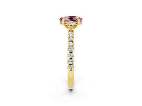 Yellow gold Oval Cut Morganite Solitaire Ring with Pavé Band and Four-Prong Setting_26