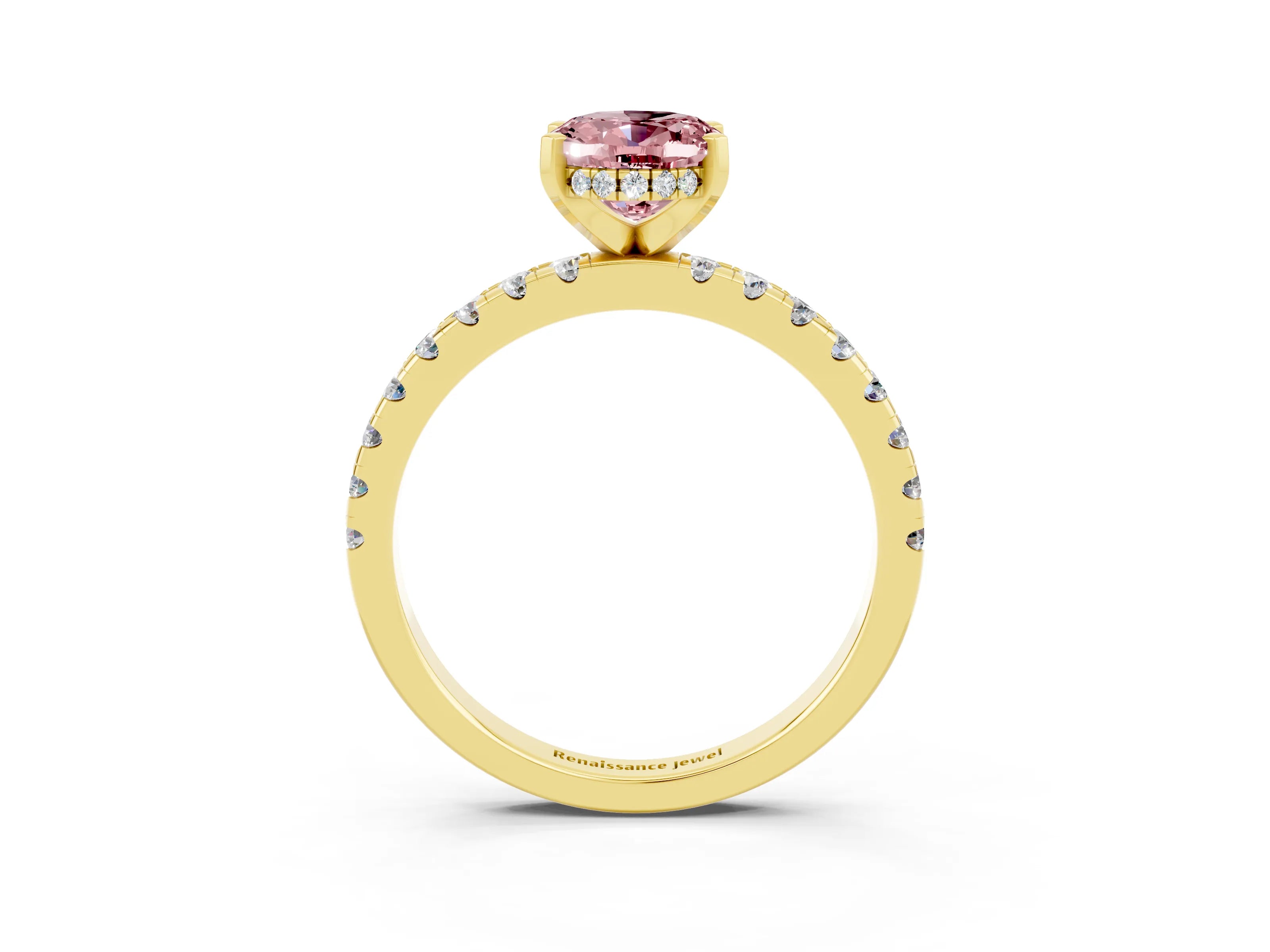 Yellow gold Oval Cut Morganite Solitaire Ring with Pavé Band and Four-Prong Setting_27