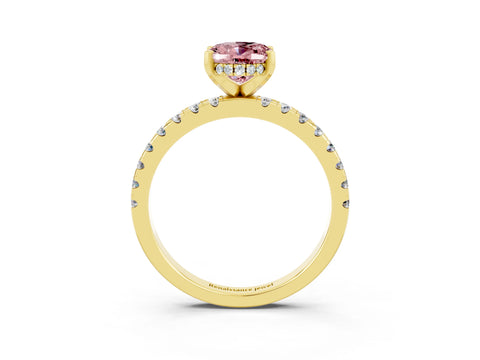 Yellow gold Oval Cut Morganite Solitaire Ring with Pavé Band and Four-Prong Setting_27