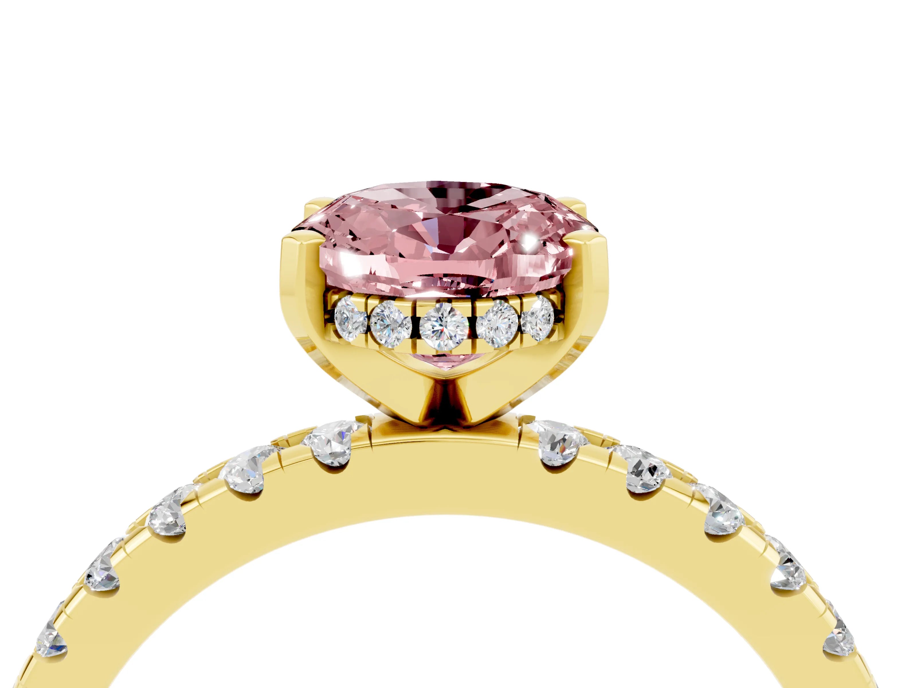 Yellow gold Oval Cut Morganite Solitaire Ring with Pavé Band and Four-Prong Setting_28