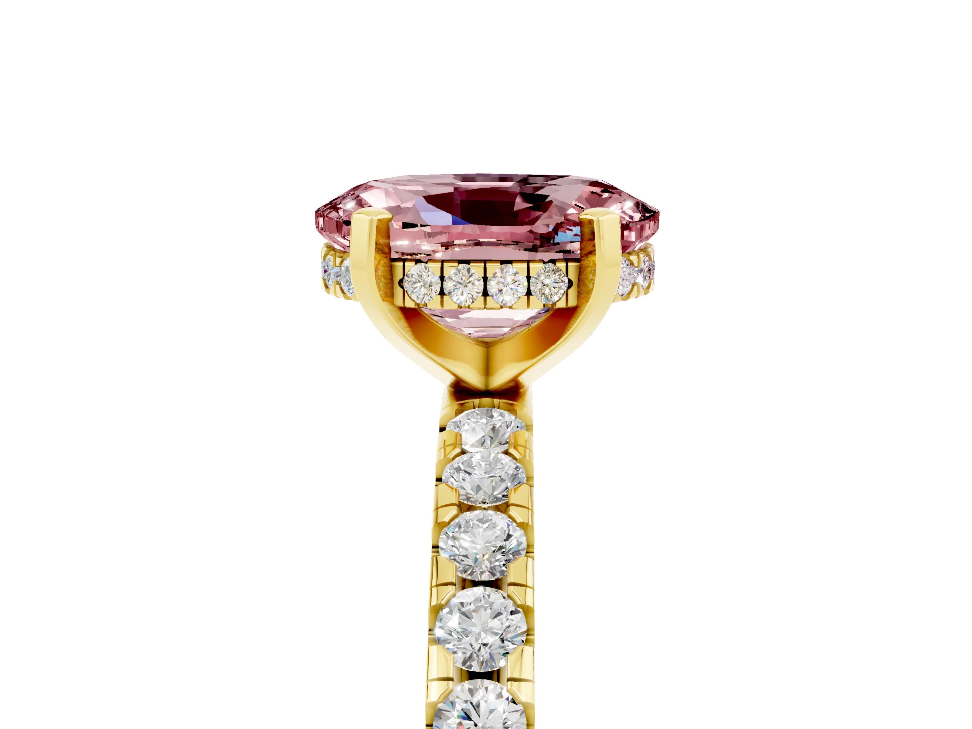 Yellow gold Oval Cut Morganite Solitaire Ring with Pavé Band and Four-Prong Setting_29