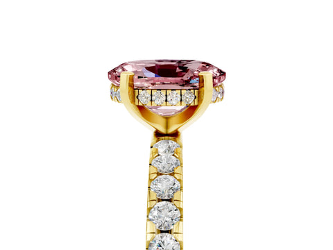 Yellow gold Oval Cut Morganite Solitaire Ring with Pavé Band and Four-Prong Setting_29