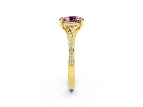 Yellow gold Oval Cut Morganite Solitaire Ring with Pavé Band and Prong Setting_2