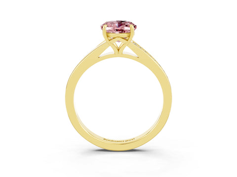 Yellow gold Oval Cut Morganite Solitaire Ring with Pavé Band and Prong Setting_3