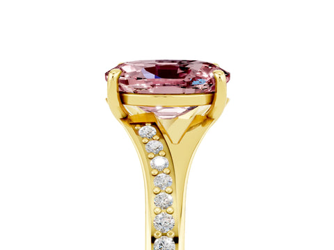 Yellow gold Oval Cut Morganite Solitaire Ring with Pavé Band and Prong Setting_5