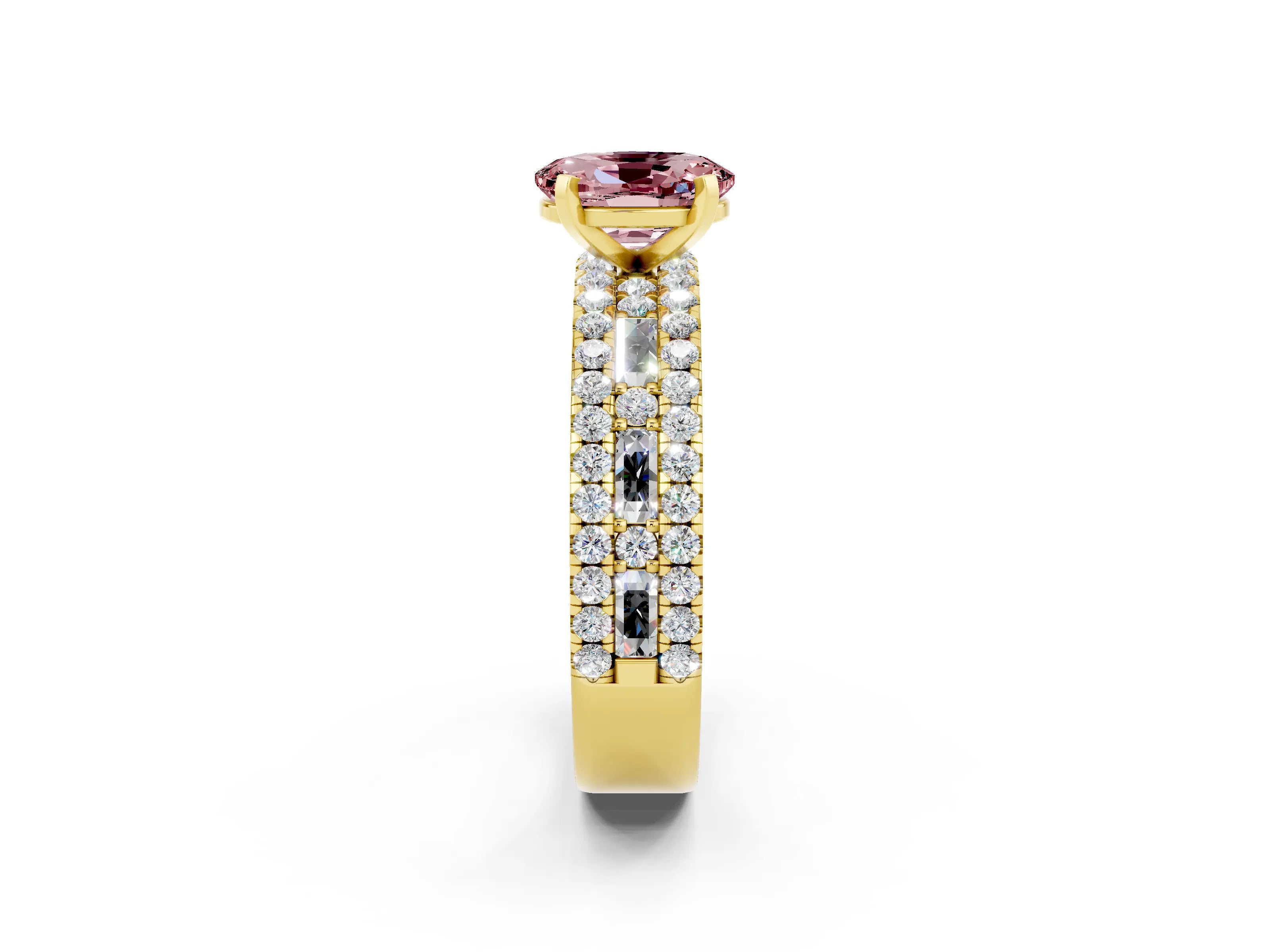 Yellow gold Oval Cut Morganite Solitaire Ring with Pavé and Channel Set Band_2