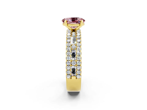 Yellow gold Oval Cut Morganite Solitaire Ring with Pavé and Channel Set Band_2
