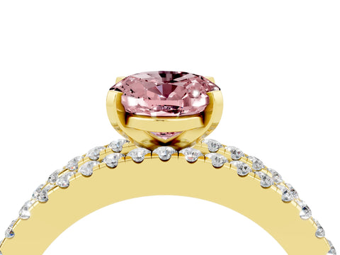 Yellow gold Oval Cut Morganite Solitaire Ring with Pavé and Channel Set Band_4