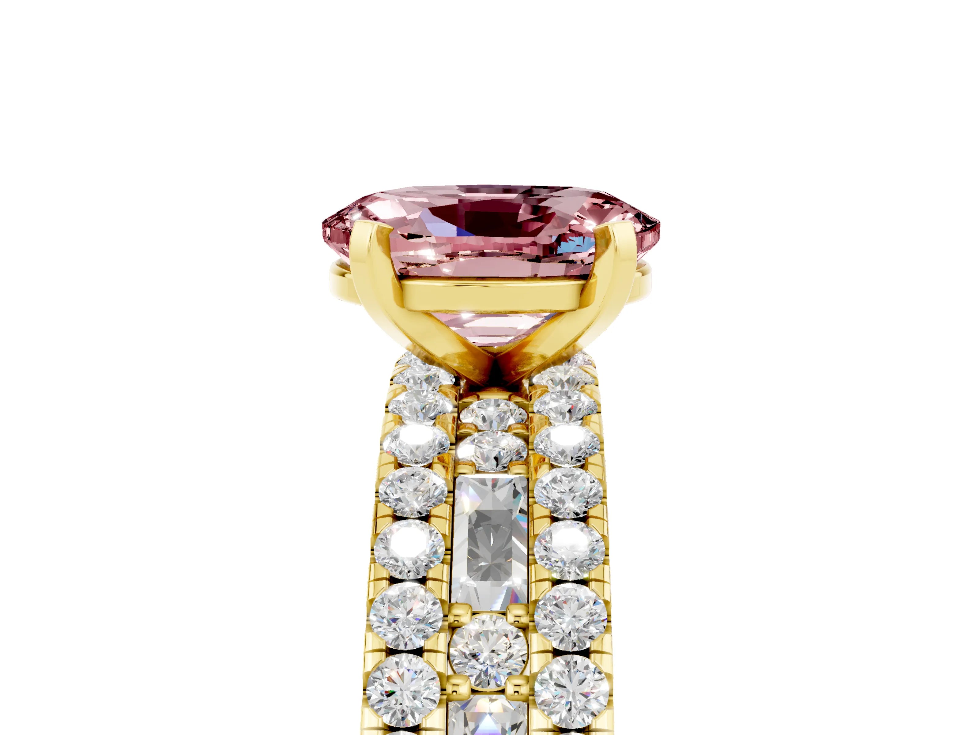 Yellow gold Oval Cut Morganite Solitaire Ring with Pavé and Channel Set Band_5