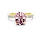 Yellow gold Oval Cut Morganite Solitaire Ring with Pave Band and Four Prong Setting_12