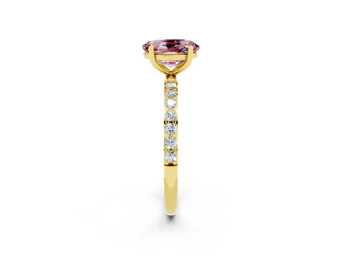 Yellow gold Oval Cut Morganite Solitaire Ring with Pave Band and Four Prong Setting_14
