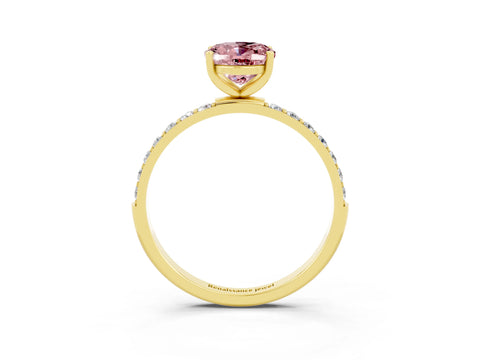Yellow gold Oval Cut Morganite Solitaire Ring with Pave Band and Four Prong Setting_15