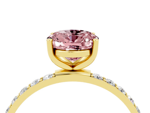 Yellow gold Oval Cut Morganite Solitaire Ring with Pave Band and Four Prong Setting_16