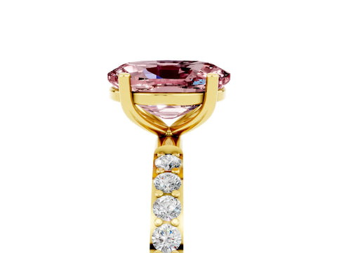 Yellow gold Oval Cut Morganite Solitaire Ring with Pave Band and Four Prong Setting_17