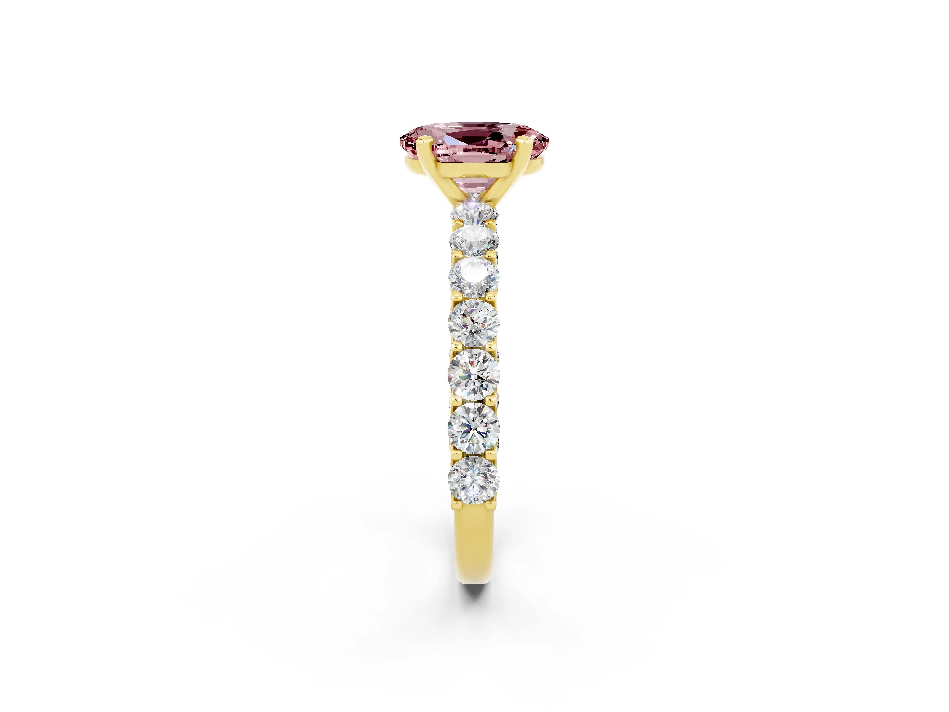 Yellow gold Oval Cut Morganite Solitaire Ring with Shared Prong Pavé Band and Four-Prong Setting_2