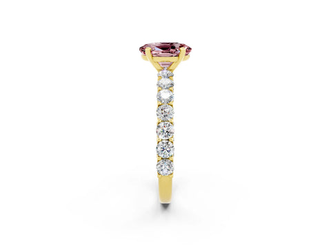 Yellow gold Oval Cut Morganite Solitaire Ring with Shared Prong Pavé Band and Four-Prong Setting_2