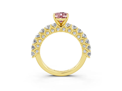 Yellow gold Oval Cut Morganite Solitaire Ring with Shared Prong Pavé Band and Four-Prong Setting_3