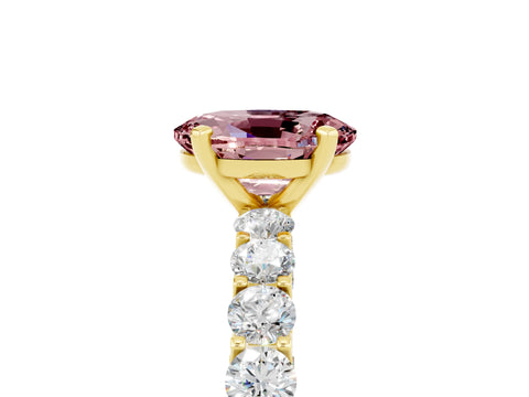 Yellow gold Oval Cut Morganite Solitaire Ring with Shared Prong Pavé Band and Four-Prong Setting_5