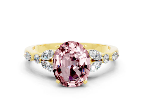 Yellow gold Oval Cut Morganite Solitaire Ring with Side Stones and Four-Prong Setting_12