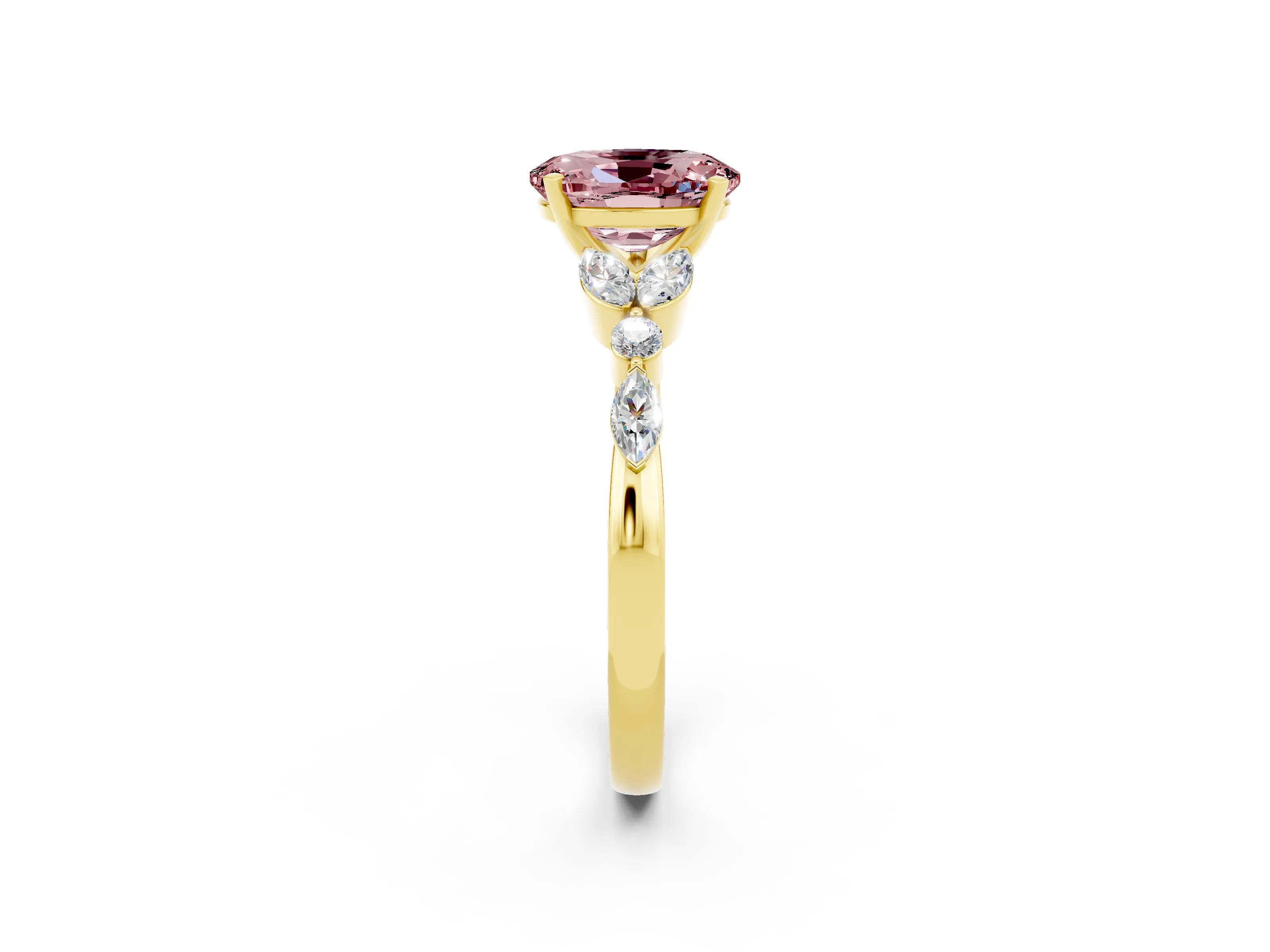 Yellow gold Oval Cut Morganite Solitaire Ring with Side Stones and Four-Prong Setting_14