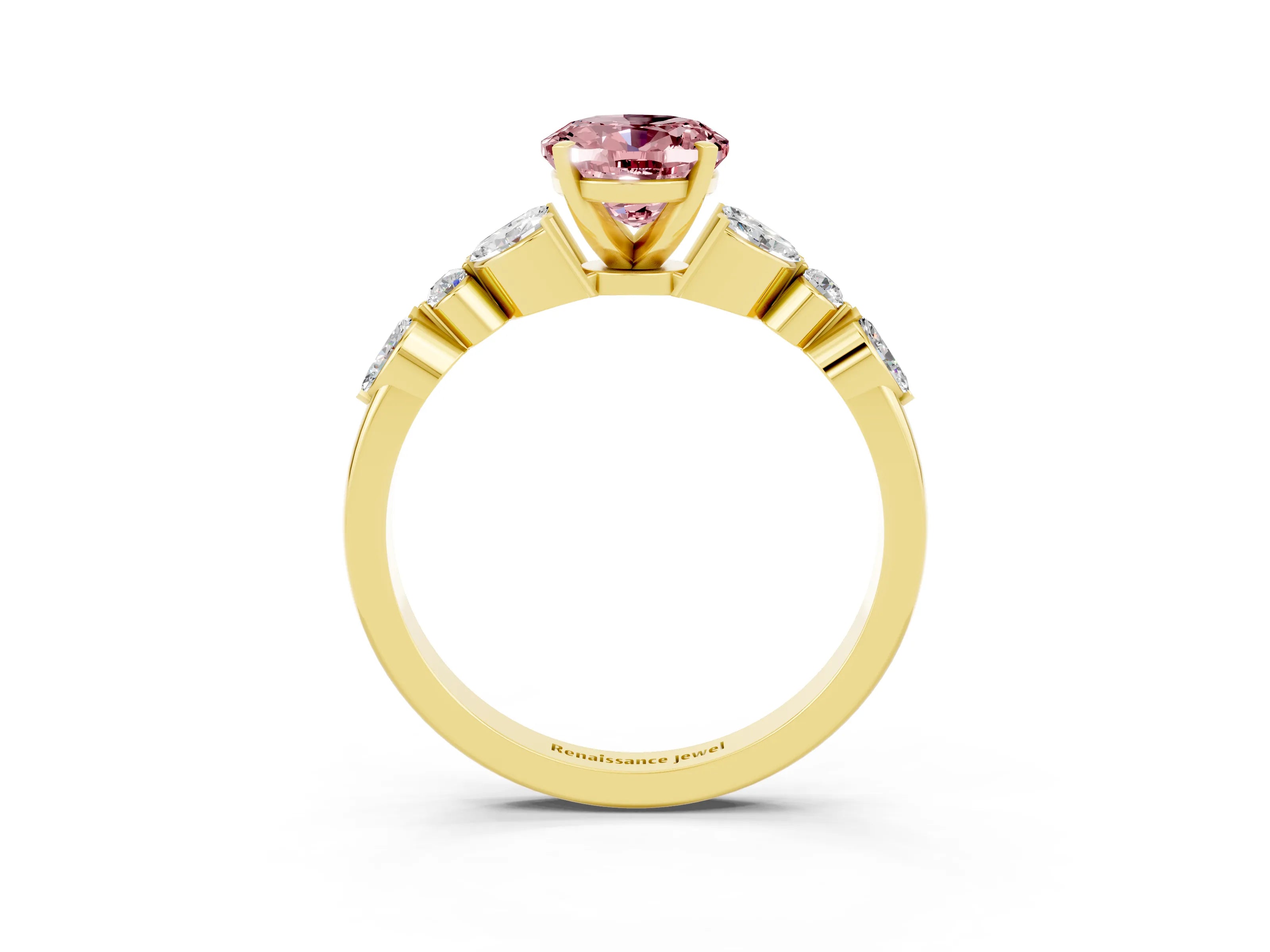 Yellow gold Oval Cut Morganite Solitaire Ring with Side Stones and Four-Prong Setting_15