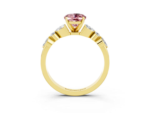 Yellow gold Oval Cut Morganite Solitaire Ring with Side Stones and Four-Prong Setting_15