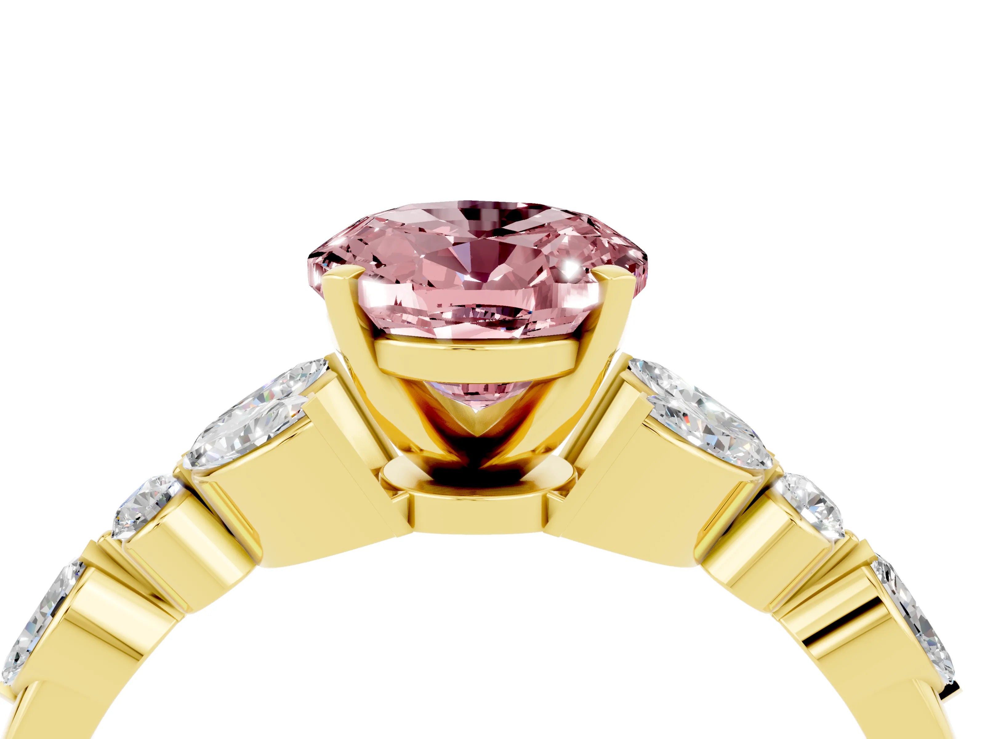 Yellow gold Oval Cut Morganite Solitaire Ring with Side Stones and Four-Prong Setting_16