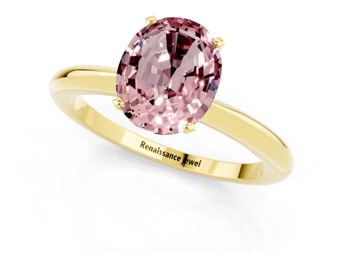 Yellow gold Oval Cut Morganite Solitaire Ring with Six-Prong Setting and Classic Band_1