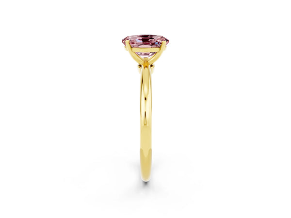 Yellow gold Oval Cut Morganite Solitaire Ring with Six-Prong Setting and Classic Band