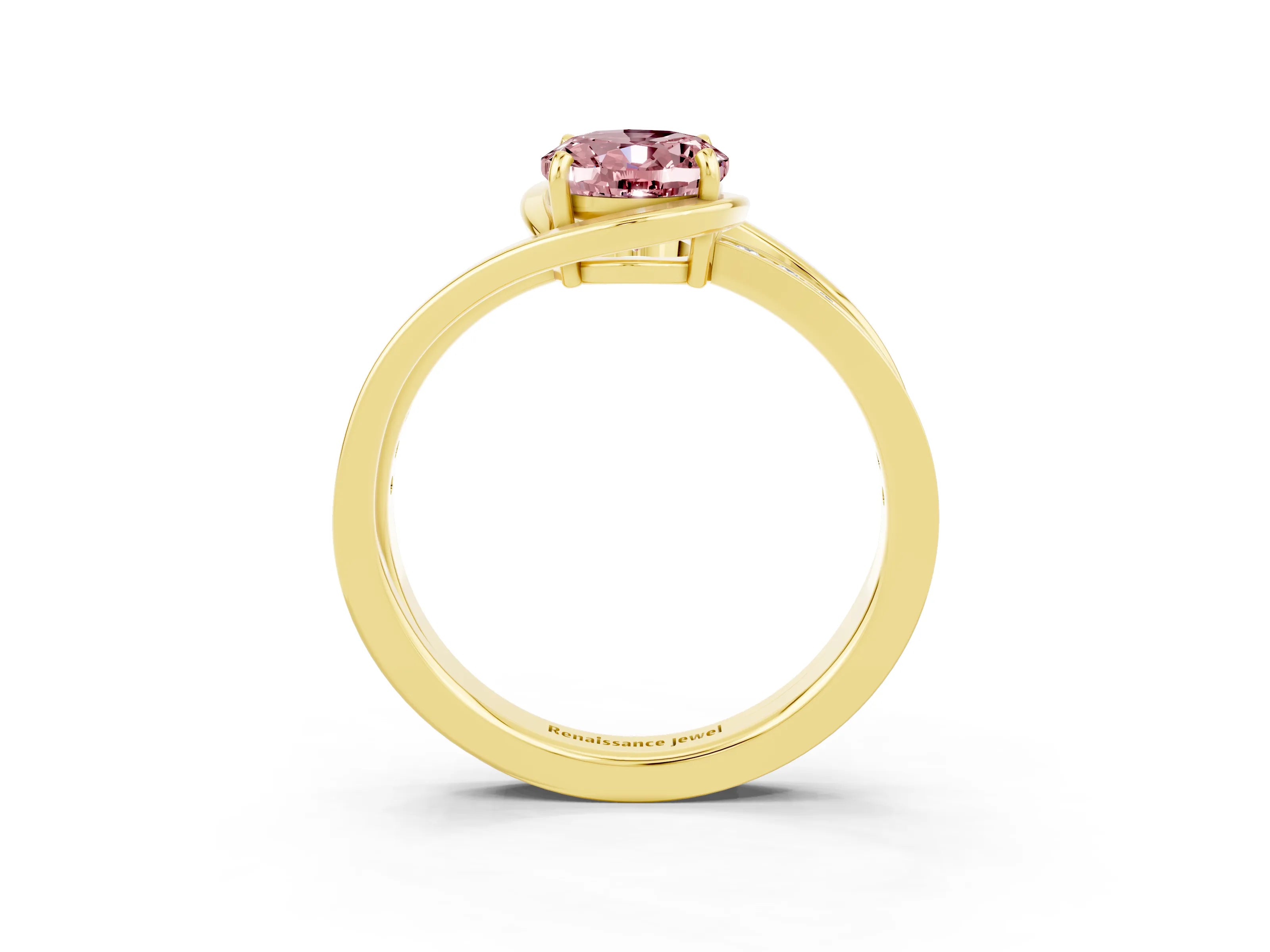 Yellow gold Oval Cut Morganite Solitaire Ring with Split Shank and Prong Setting_3