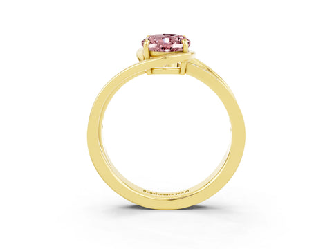 Yellow gold Oval Cut Morganite Solitaire Ring with Split Shank and Prong Setting_3