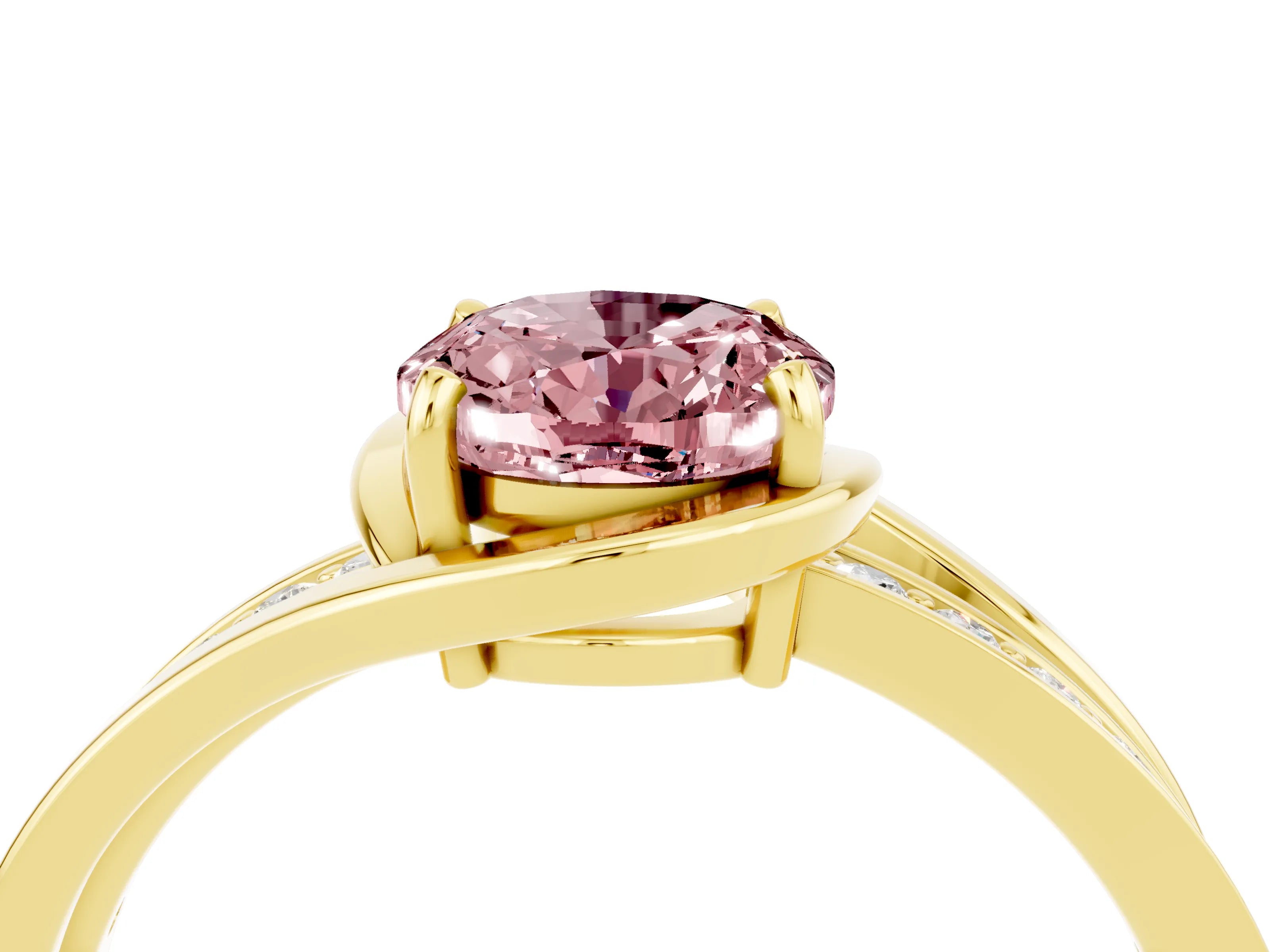 Yellow gold Oval Cut Morganite Solitaire Ring with Split Shank and Prong Setting_4
