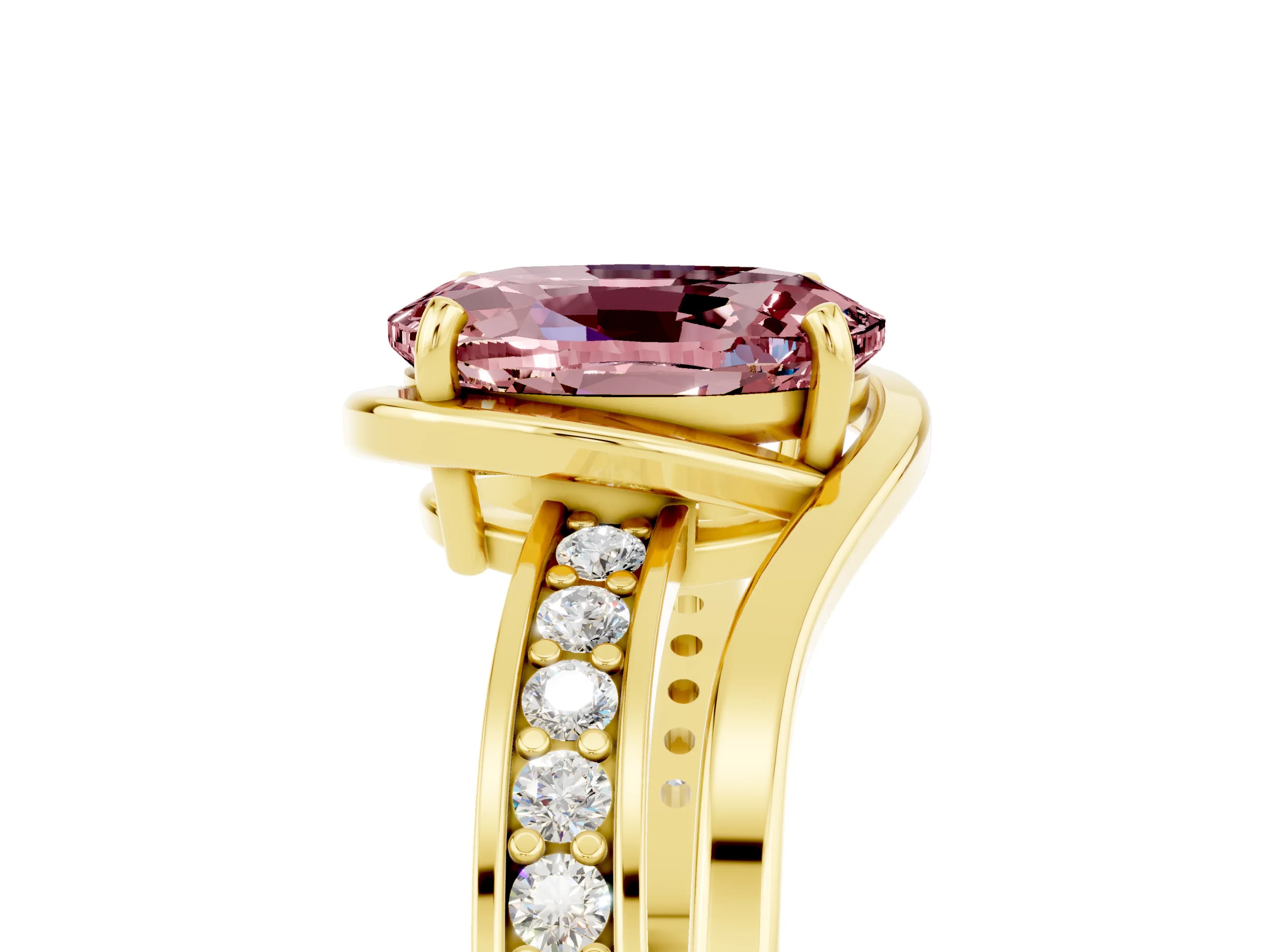 Yellow gold Oval Cut Morganite Solitaire Ring with Split Shank and Prong Setting_5