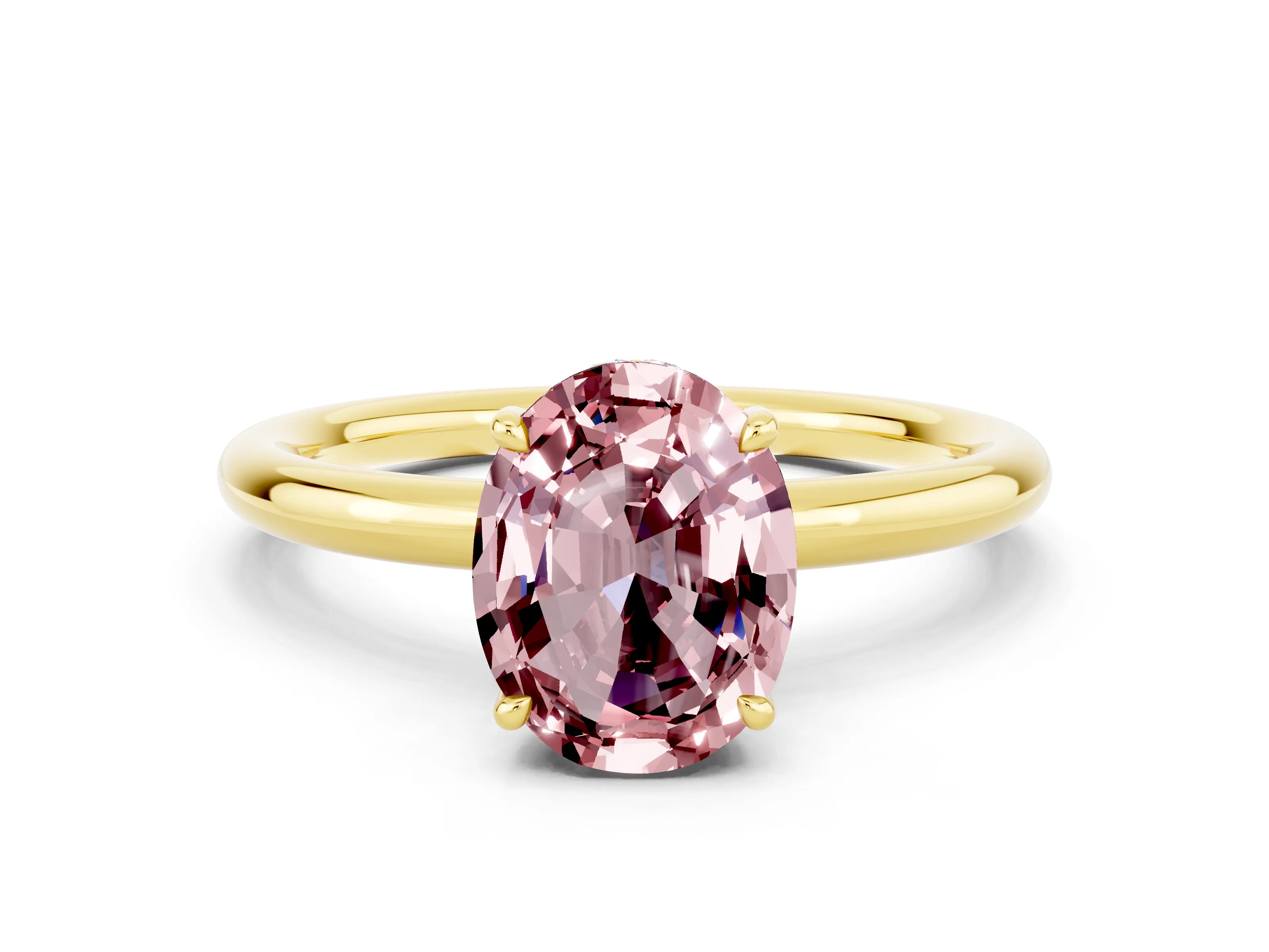 Yellow gold Oval Cut Morganite Solitaire Ring with Thin Band and Four-Prong Setting_12