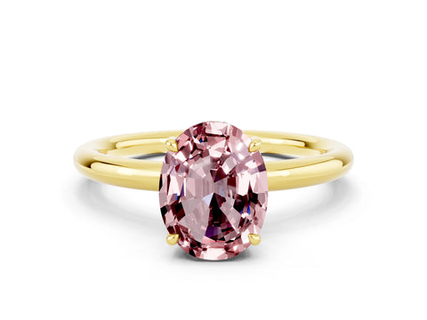 Yellow gold Oval Cut Morganite Solitaire Ring with Thin Band and Four-Prong Setting_12