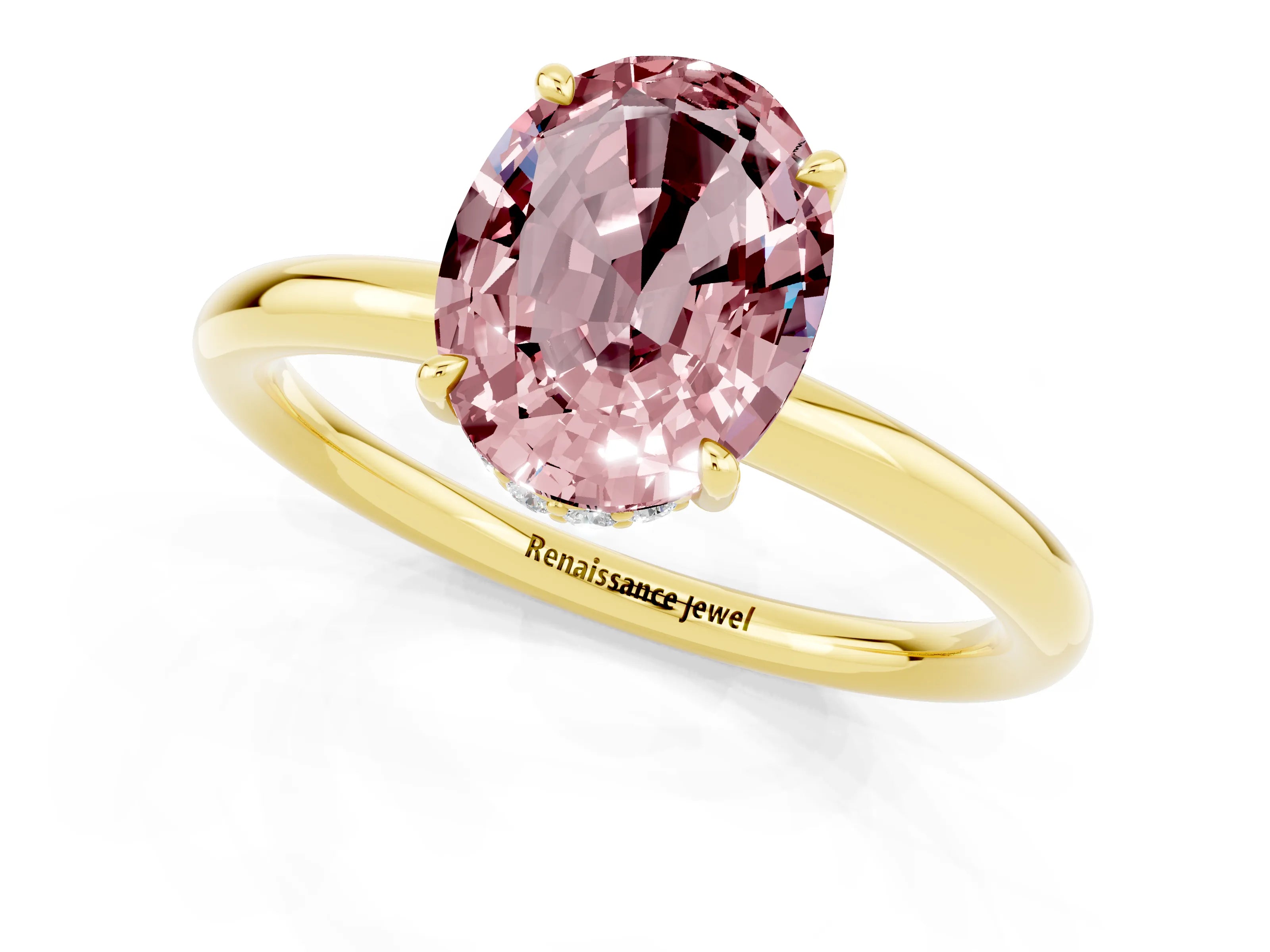 Yellow gold Oval Cut Morganite Solitaire Ring with Thin Band and Four-Prong Setting_13