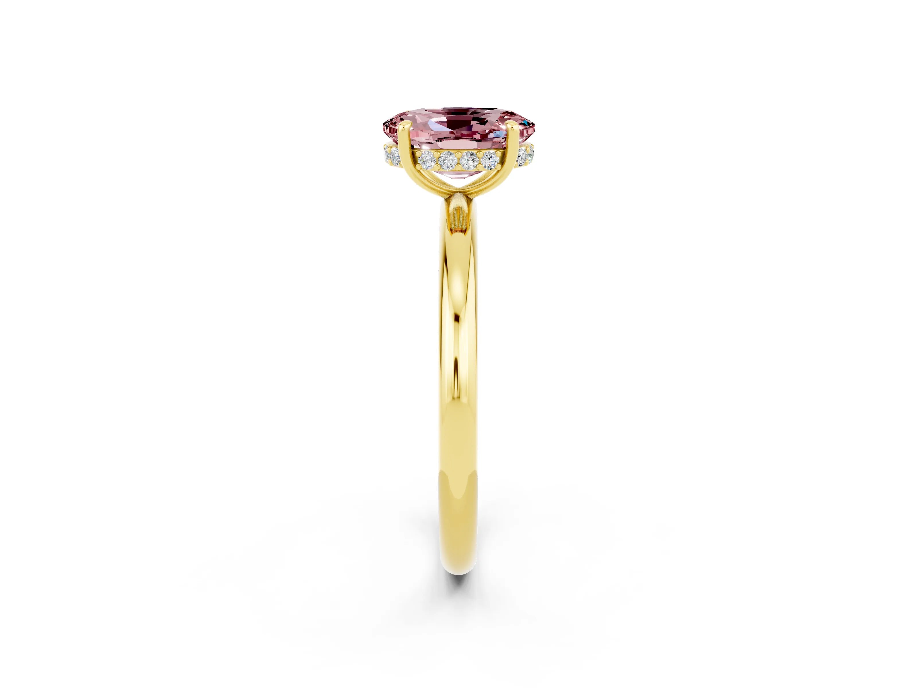 Yellow gold Oval Cut Morganite Solitaire Ring with Thin Band and Four-Prong Setting_14