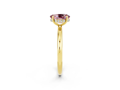 Yellow gold Oval Cut Morganite Solitaire Ring with Thin Band and Four-Prong Setting_14