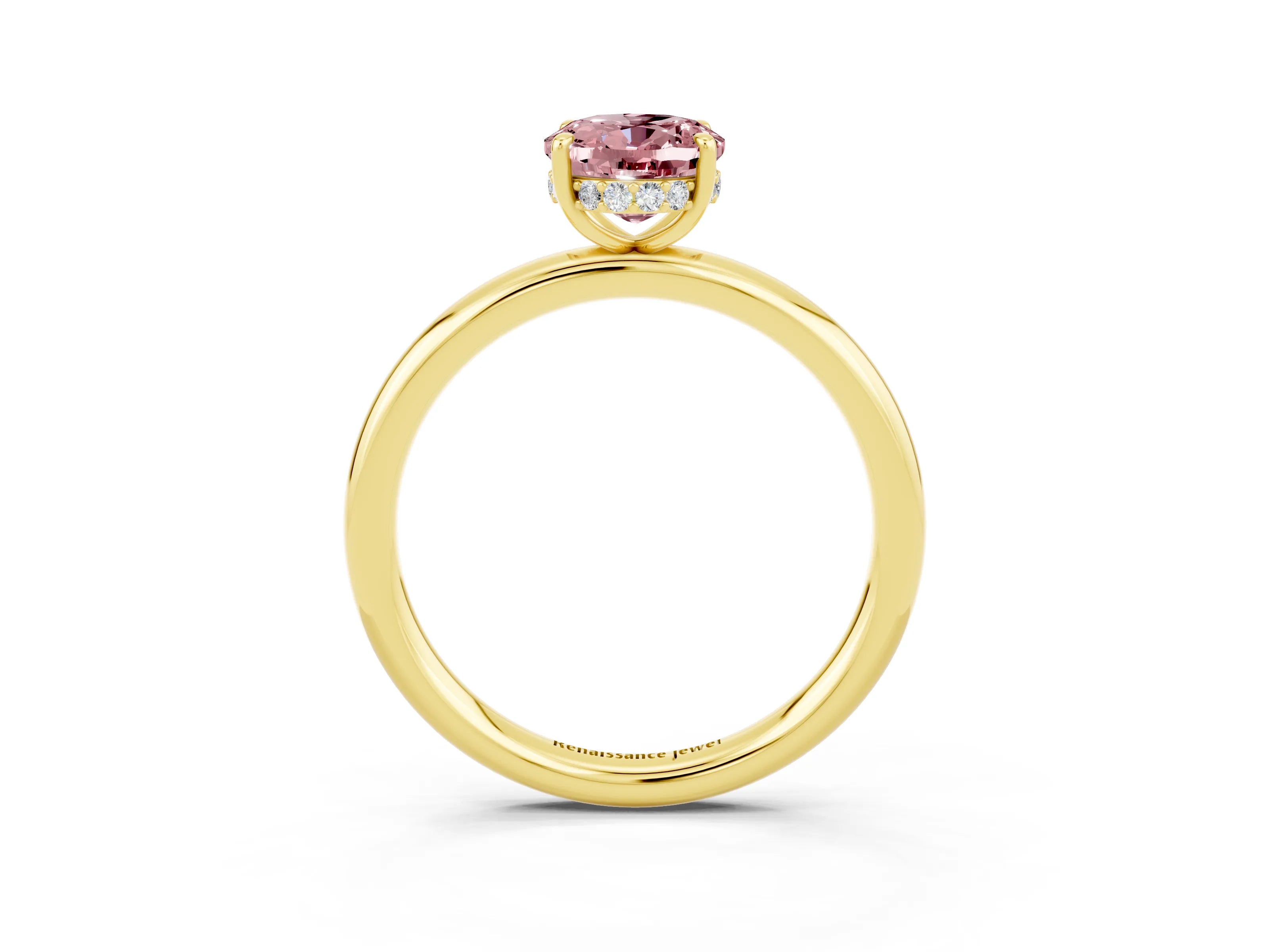 Yellow gold Oval Cut Morganite Solitaire Ring with Thin Band and Four-Prong Setting_15