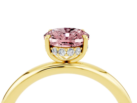 Yellow gold Oval Cut Morganite Solitaire Ring with Thin Band and Four-Prong Setting_16