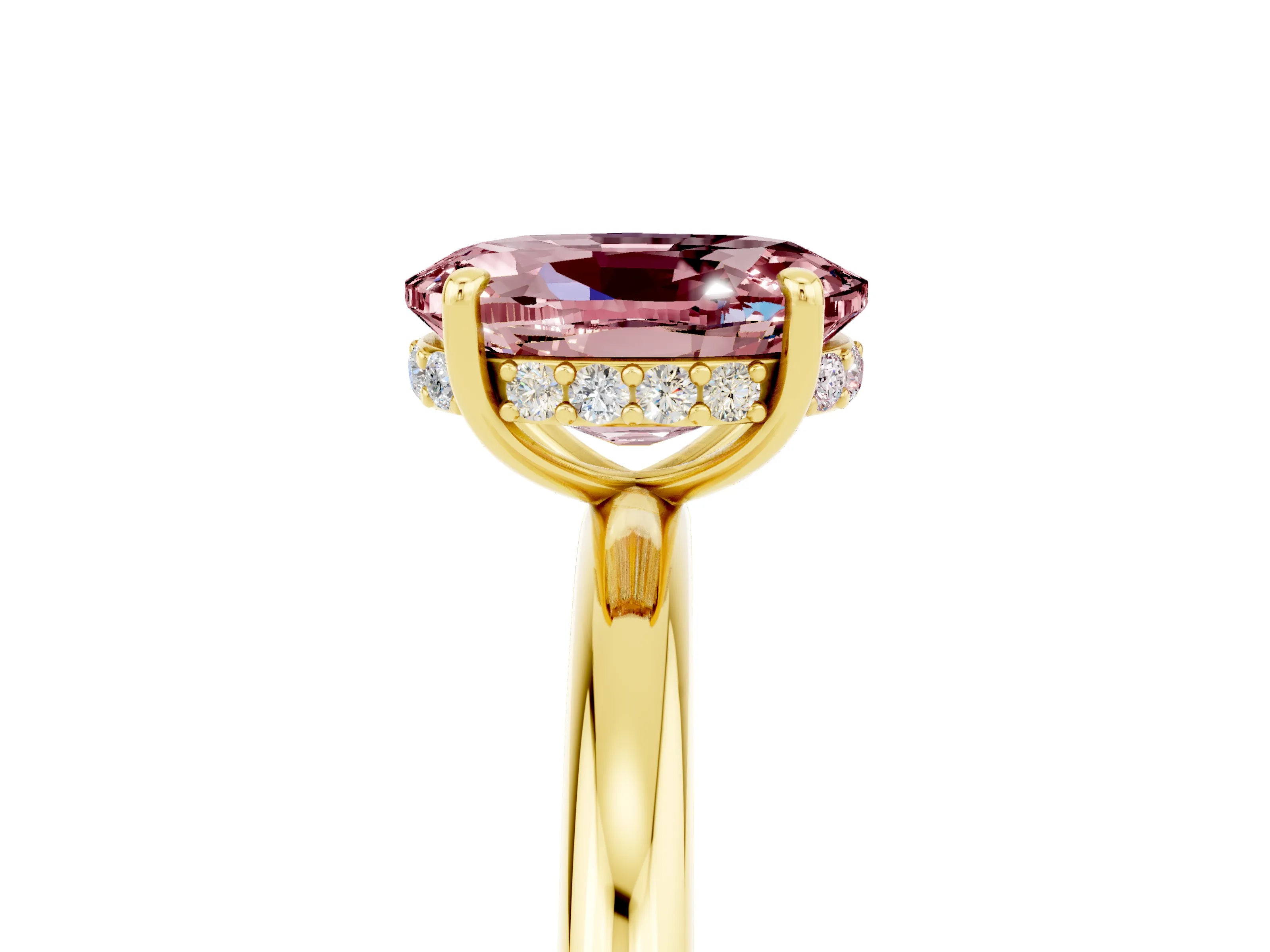 Yellow gold Oval Cut Morganite Solitaire Ring with Thin Band and Four-Prong Setting_17