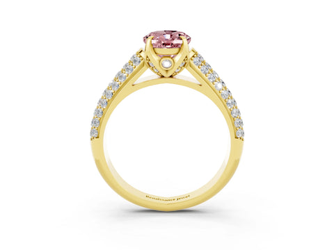 Yellow gold Oval Cut Morganite Solitaire Ring with Three-Row Pavé Band and Four-Prong Setting_15