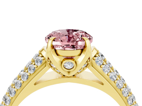 Yellow gold Oval Cut Morganite Solitaire Ring with Three-Row Pavé Band and Four-Prong Setting_16