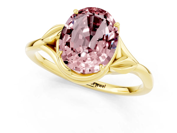 Yellow gold Oval Cut Morganite Solitaire Ring with Twist Band and Four-Prong Setting